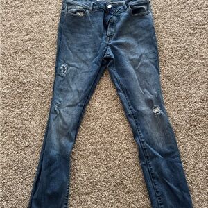 DL1961 Dark Blue Distressed Ankle Jeans